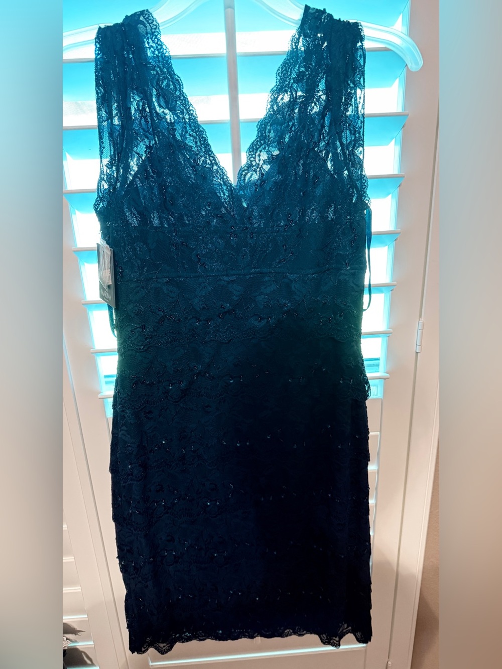 NWT Marina Navy Lace & Sequin V-Neck Dress - Picture 8 of 14